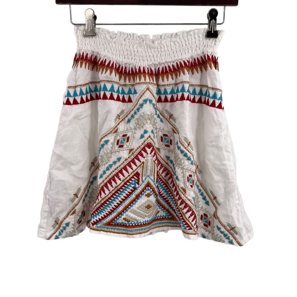 Johnny Was‎ JW Los Angeles White Linen Skirt Embroidered Small